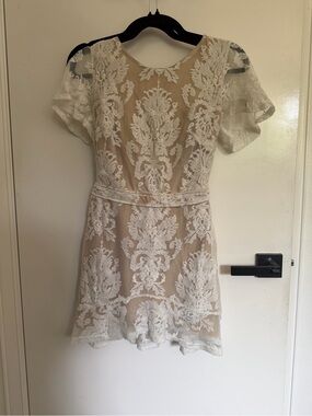 For Love & Lemons White Lace Mini Dress with Nude Slip